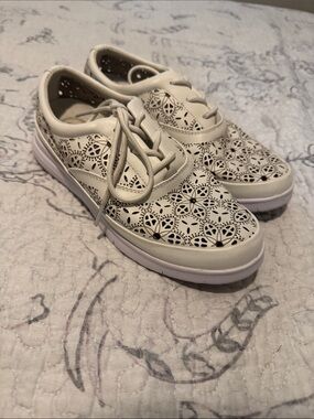 Propet White Laser-Cut Floral Sneakers
